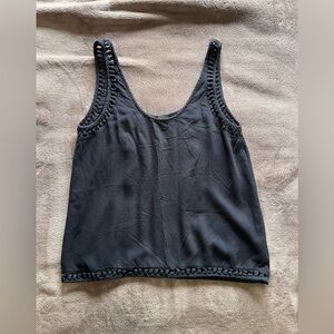 HURLEY Flowy Black Detailed Trim Linen Women’s Tank Top Sz Small EUC